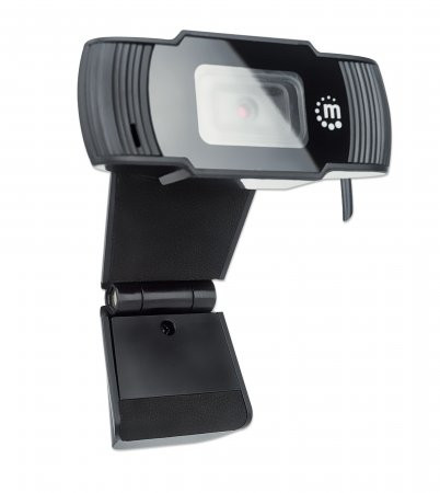 Manhattan USB Webcam, Two Megapixels, 1080p Full HD, USB-A, Integrated Microphone, Adjustable Clip Base, 30 frame per second, Black, Three Year Warranty, Box 462006