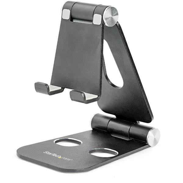 StarTech.com Phone and Tablet Stand - Foldable Universal Mobile Device Holder for Smartphones & Tablets - Adjustable Multi-Angle Ergonomic Cell Phone Stand for Desk - Portable - Black USPTLSTNDB