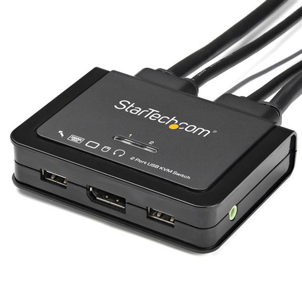 StarTech.com 2 Port DisplayPort KVM Switch - 4K 60Hz - Compact Dual Port UHD DP 1.2 USB Desktop KVM Switch with 4ft Cables & Audio - Bus Powered & Remote Switching - MacBook ThinkPad SV211DPUA4K