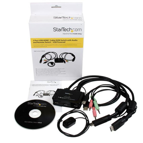 Startech.Com 2 Port Usb Hdmi Cable Kvm Switch With Audio And Remote Switch – Usb Powered Sv211Hdua