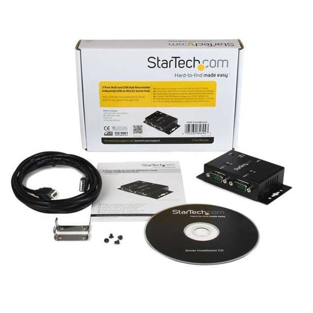 Startech.Com 2 Port Industrial Wall Mountable Usb To Serial Adapter Hub With Din Rail Clips Icusb2322I