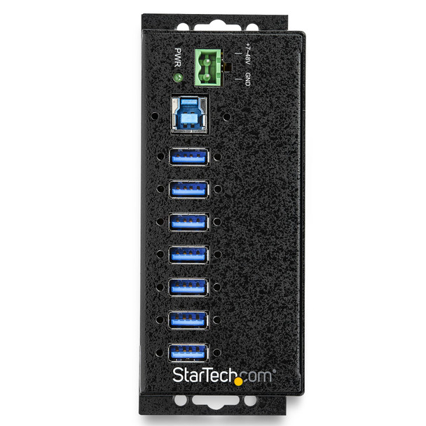 StarTech.com 7 Port USB Hub with Power Adapter - Surge Protection - Metal Industrial USB 3.0 Data Transfer Hub - Din Rail, Wall or Desk Mountable - High Speed USB 3.1 Gen 1 5Gbps Hub HB30A7AME