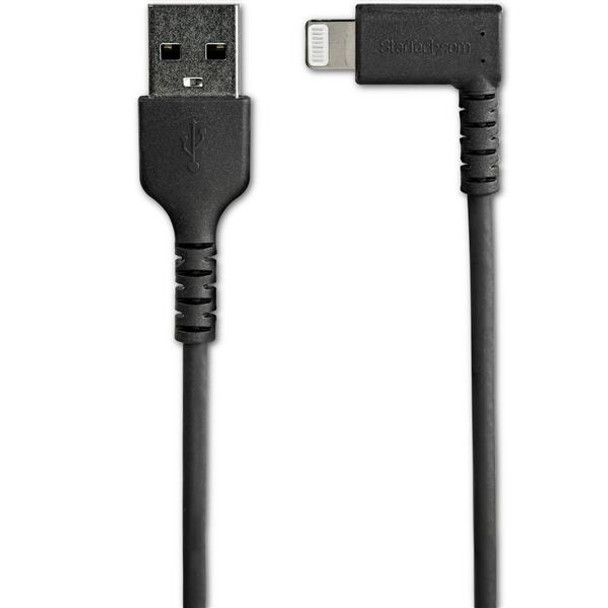 StarTech.com 1m USB A to Lightning Cable - Durable 90 Degree Right Angled Black USB Type A to Lightning Connector Sync & Charger Cord w/Aramid Fiber Apple MFI Certified iPad iPhone 11 RUSBLTMM1MBR