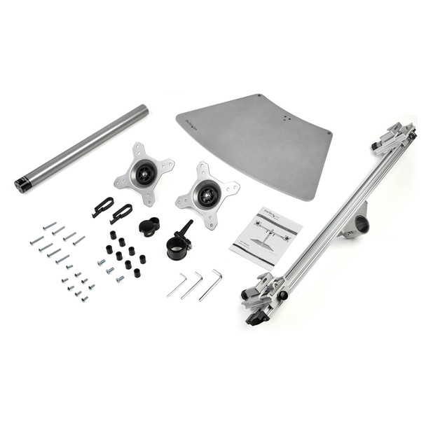 Startech.Com Dual Monitor Stand - Ergonomic Free Standing Dual Monitor Desktop Stand For Two 24" Vesa Mount Displays - Synchronized Height Adjustable - Double Monitor Pole Mount - Silver Armduoss