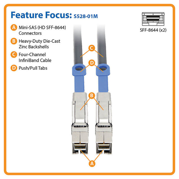 Tripp Lite Mini-SAS External HD Cable - SFF-8644 to SFF-8644, 12 Gbps, 1M S528-01M