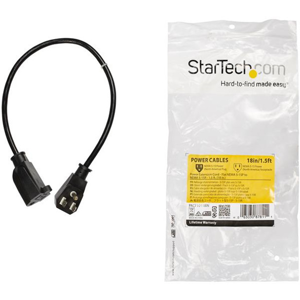 StarTech.com Power Extension Cord - Flat NEMA 5-15P to NEMA 5-15R - 1.5 ft. (18 in.) PACF10118IN