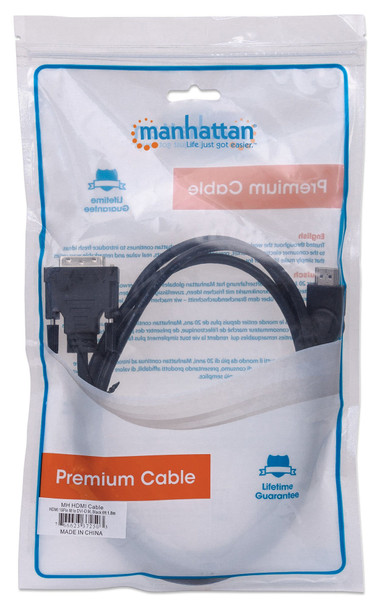 Manhattan Hdmi To Dvi-D 24+1 Cable, 1.8M, Male To Male, Black, Equivalent To Startech Hdmidvimm6, Dual Link, Compatible With Dvd-D, Lifetime Warranty, Polybag 372503