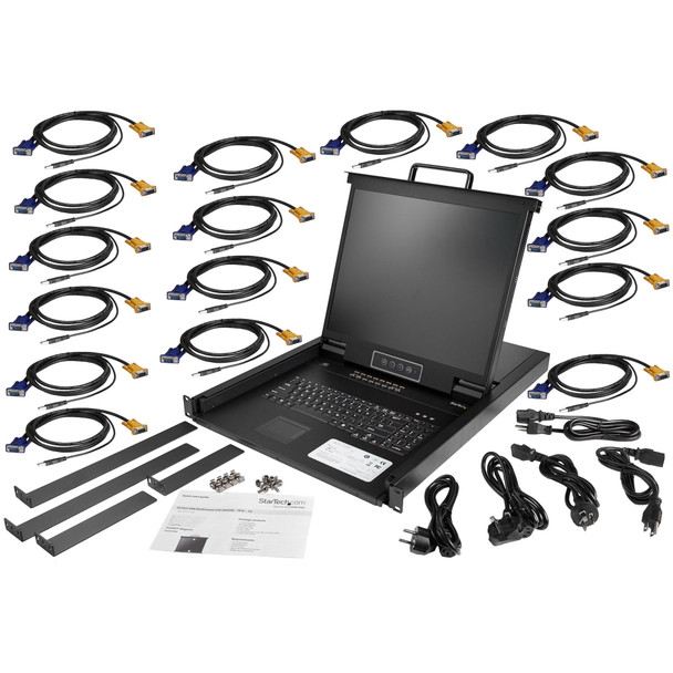 StarTech.com 16 Port Rackmount KVM Console w/ 6ft Cables - Integrated KVM Switch w/ 19" LCD Monitor - Fully Featured 1U LCD KVM Drawer- OSD KVM - Durable 50,000 MTBF - USB + VGA Support RKCONS1916K