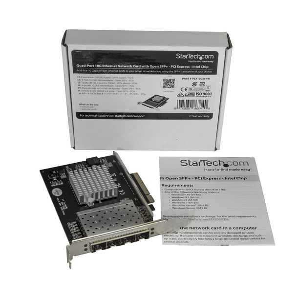 StarTech.com Quad Port 10G SFP+ Network Card - Intel XL710 Open SFP+ Converged Adapter - PCIe 10 Gigabit Ethernet Server NIC - 10GbE Fiber Optic LAN Card - Dell PowerEdge HPE ProLiant PEX10GSFP4I