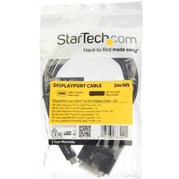 Startech.Com 6.6 Ft. (2M) Usb-C To Dvi Cable - 1920 X 1200 - Black Cdp2Dvimm2Mb