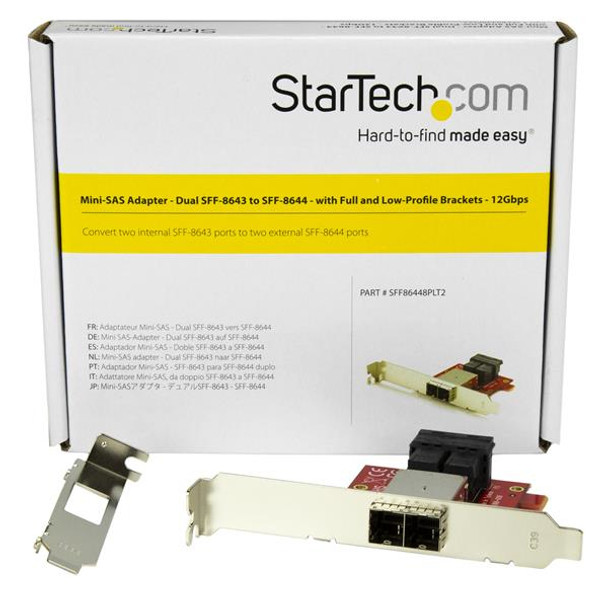 StarTech.com Mini-SAS Adapter - Dual SFF-8643 to SFF-8644 - with Full and Low-Profile Brackets - 12Gbps SFF86448PLT2