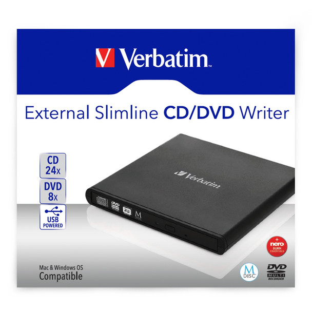Verbatim Slimline Cd/Dvd Optical Disc Drive Dvd-Rw Black 98938