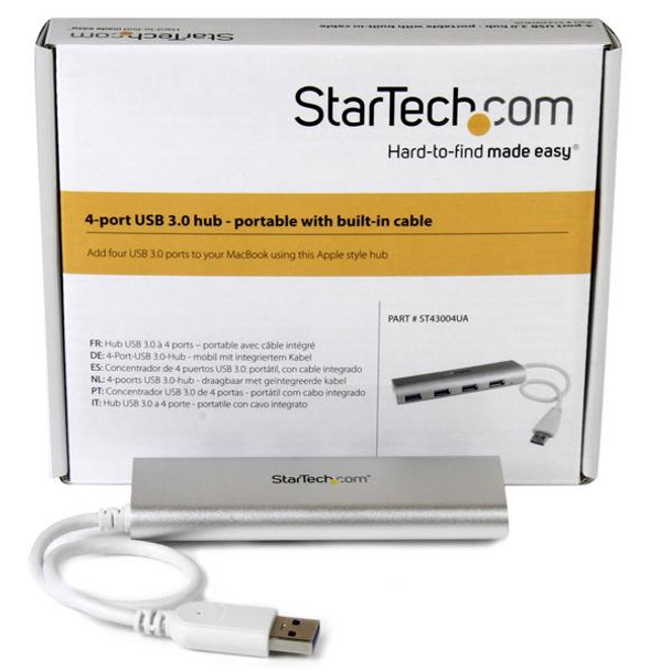 StarTech.com 4-Port Portable USB 3.0 Hub with Built-in Cable ST43004UA