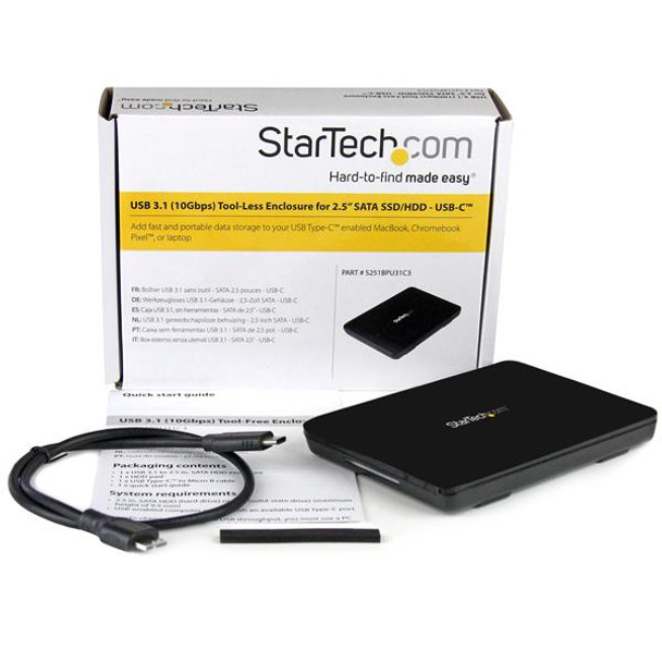 StarTech.com USB 3.1 (10Gbps) Tool-Free Enclosure for 2.5in SATA SSD/HDD - USB-C S251BPU31C3