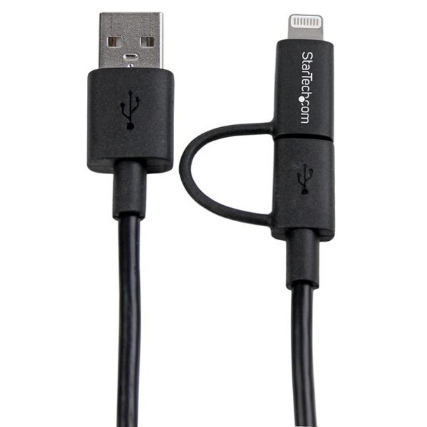 StarTech.com 1 m (3 ft.) 2 in 1 Charging Cable - USB to Lightning or Micro-USB for iPhone / iPad / iPod / Android - Apple MFi Certified - Multi Phone Charger - USB 2.0 LTUB1MBK