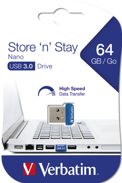 Verbatim Store 'n' Stay NANO - USB 3.0 Drive 64 GB - Blue 98711