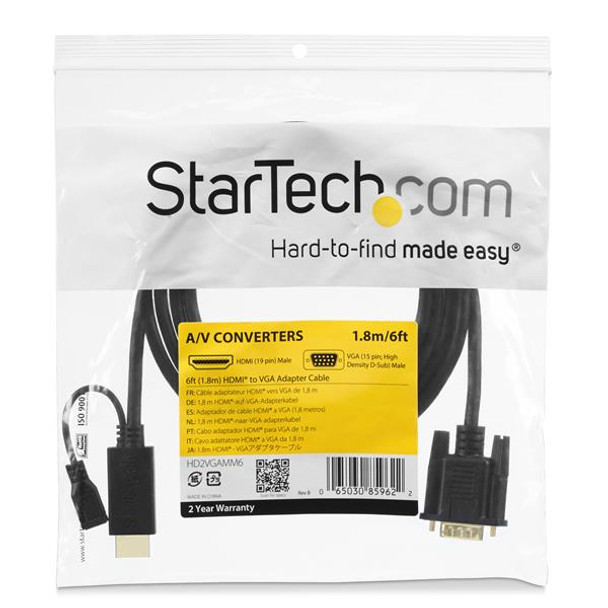 Startech.Com 6 Ft Hdmi To Vga Active Converter Cable - Hdmi To Vga Adapter - 1920X1200 Or 1080P Hd2Vgamm6