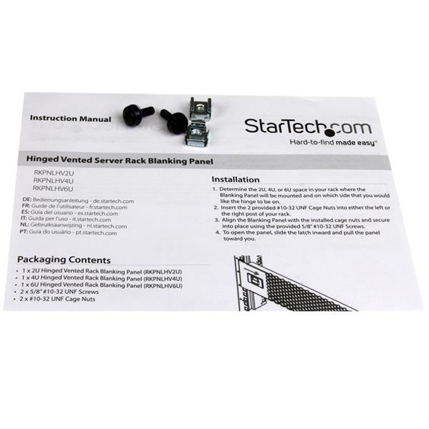 StarTech.com 2U Hinged & Vented Blank Rack Panel RKPNLHV2U