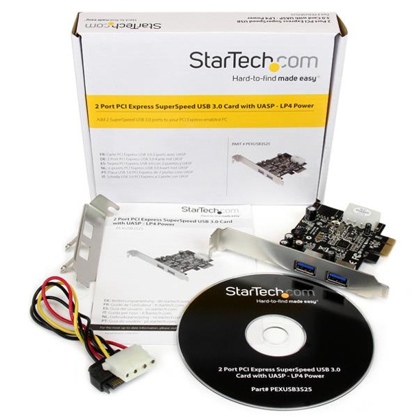 StarTech.com 2 Port PCI Express (PCIe) SuperSpeed USB 3.0 Card Adapter with UASP - LP4 Power PEXUSB3S25