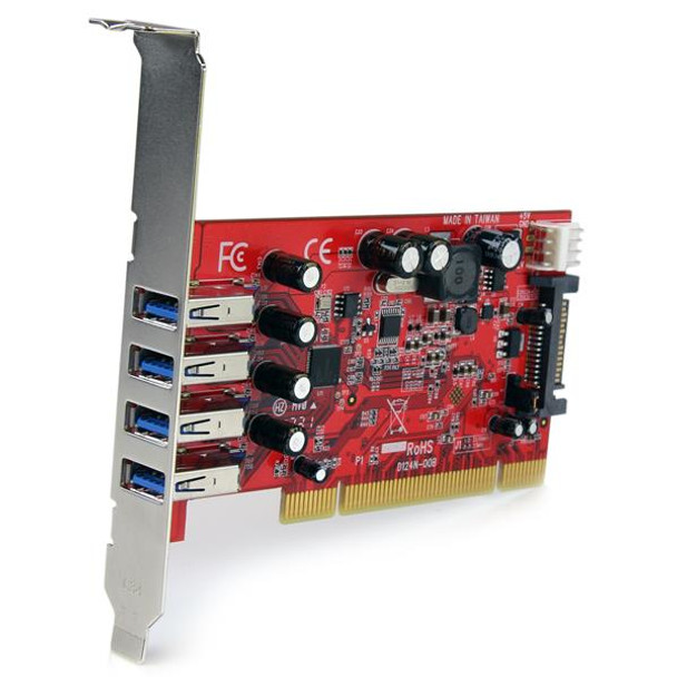 StarTech.com 4 Port PCI SuperSpeed USB 3.0 Adapter Card with SATA / SP4 Power PCIUSB3S4