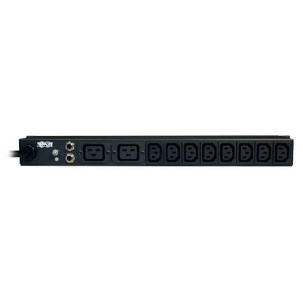 Tripp Lite 1.6/3.8kW Single-Phase 100–240V Basic PDU, 14 Outlets (12 C13 & 2 C19), C20 w/5 Adapters, 3.05 m (10-ft.) Cord, 1U Rack-Mount PDUNV