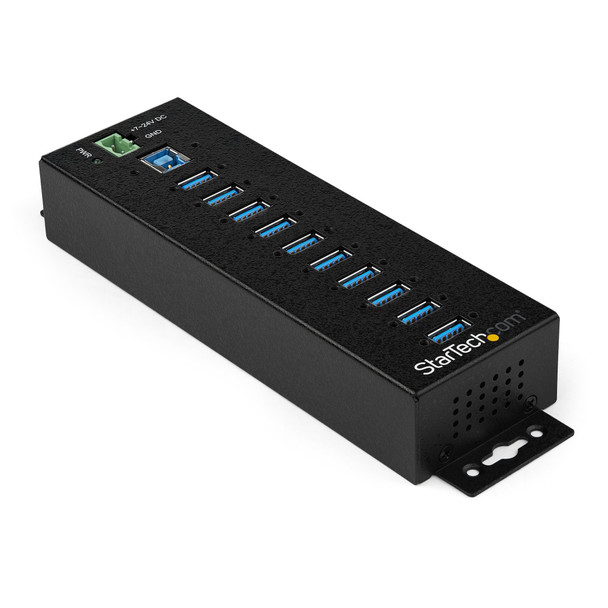 Startech.Com 10 Port Usb Hub With Power Adapter - Surge Protection - Metal Industrial Usb 3.0 Data Transfer Hub - Din Rail, Wall Or Desk Mountable - High Speed Usb 3.1 Gen 1 5Gbps Hub Hb30A10Ame