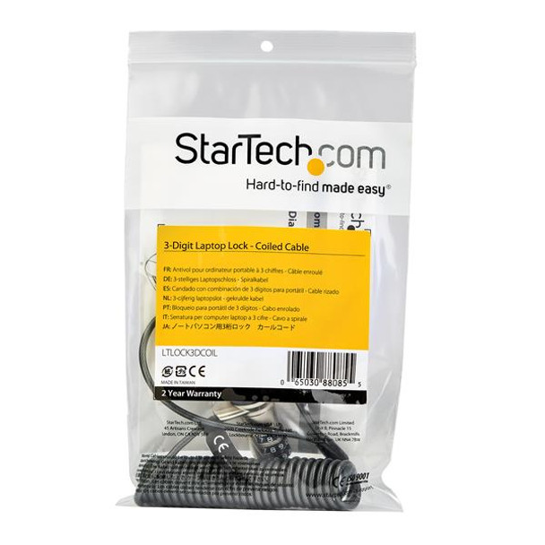 Startech.Com Laptop Cable Lock - Self-Coiling Cable - 3-Digit Combination Lock Ltlock3Dcoil