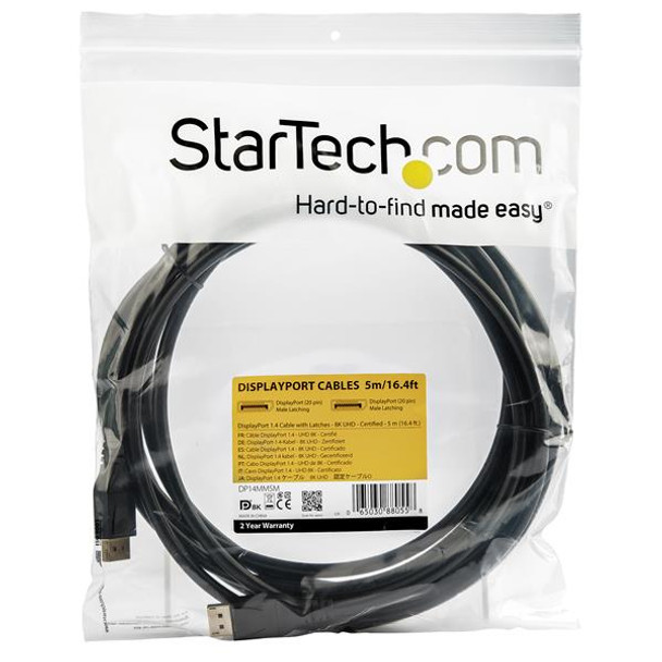 StarTech.com 5 m VESA Certified DisplayPort 1.4 Cable - 8K 60Hz HBR3 HDR - 16 ft Super UHD DisplayPort to DisplayPort Monitor Cord - Ultra HD 4K 120Hz DP 1.4 Slim Video Cable M/M DP Connector DP14MM5M