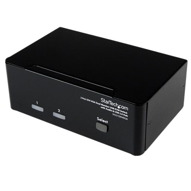 StarTech.com 2 Port DVI VGA Dual Monitor KVM Switch USB with Audio & USB 2.0 Hub SV231DDVDUA