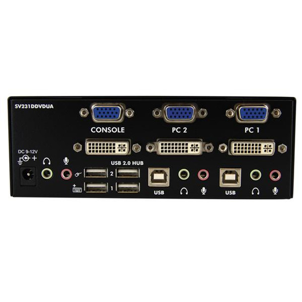 StarTech.com 2 Port DVI VGA Dual Monitor KVM Switch USB with Audio & USB 2.0 Hub SV231DDVDUA