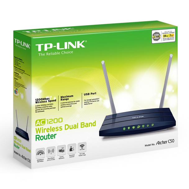 Tp-Link Archer C50 Wireless Router Fast Ethernet Dual-Band (2.4 Ghz / 5 Ghz) Black Archer C50