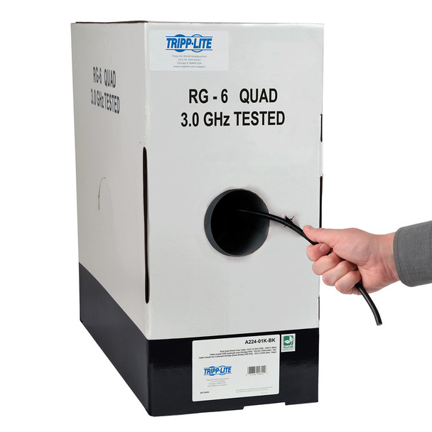 Tripp Lite RG6/U Quad Shield CMR Rated Coaxial Cable Black 1000 ft. (304.8 m) A224-01K-BK