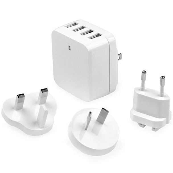 StarTech.com 4-Port USB Wall Charger - International Travel - 34W/6.8A - White USB4PACWH