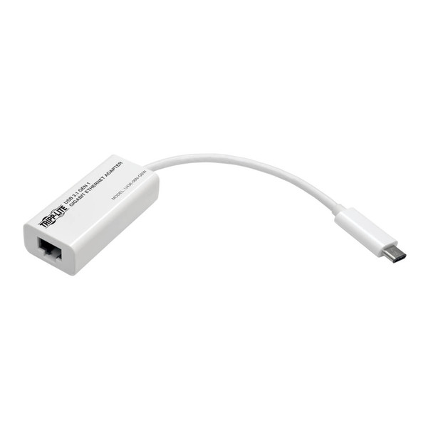 Tripp Lite USB 3.1 Gen 1 USB Type-C (USB-C) to Gigabit Ethernet NIC Network Adapter, 10/100/1000 Mbps, White U436-06N-GBW