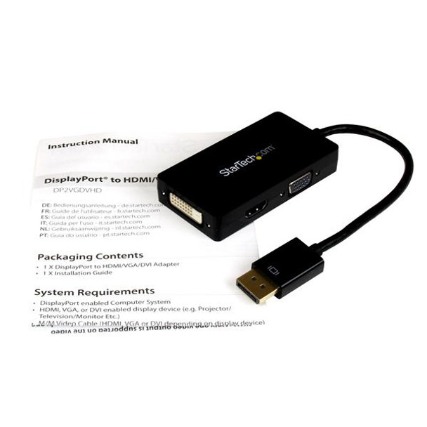 StarTech.com Travel A/V adapter: 3-in-1 DisplayPort to VGA DVI or HDMI converter DP2VGDVHD