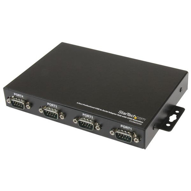 StarTech.com 4 Port Wall Mountable USB to Serial Adapter Hub with COM Retention ICUSB2324X