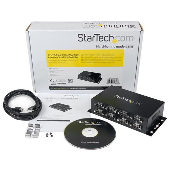 StarTech.com 8 Port USB to DB9 RS232 Serial Adapter Hub – Industrial DIN Rail and Wall Mountable ICUSB2328I