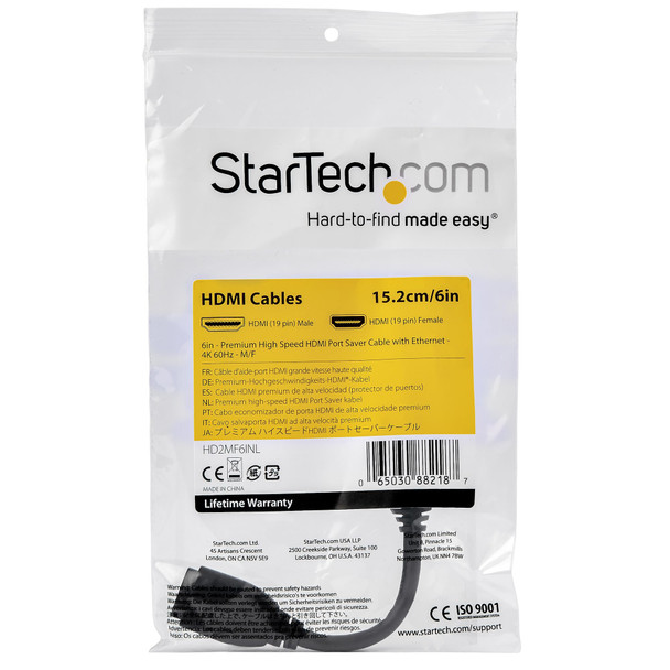 Startech.Com 6 In. High Speed Hdmi Port Saver Cable - 4K 60Hz Hd2Mf6Inl