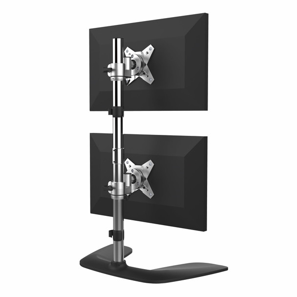 StarTech.com Vertical Dual Monitor Stand - Ergonomic Desktop Stacked Two Monitor Stand up to 27 inch VESA Mount Displays - Free Standing Universal Monitor Mount - Height Adjustable - Silver ARMDUOVS