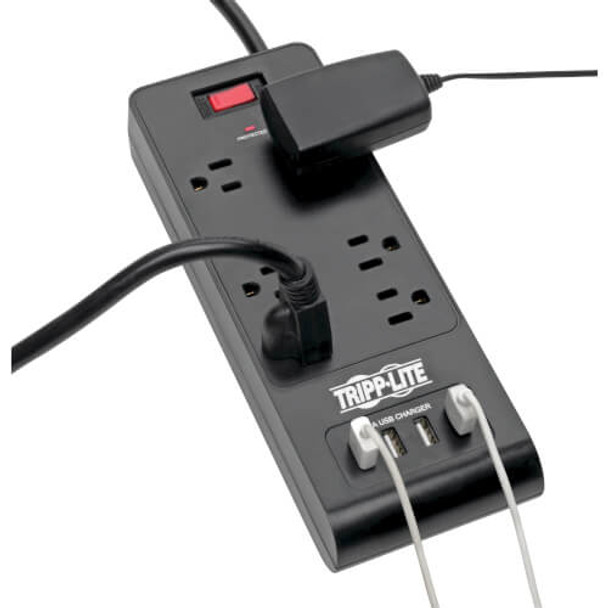 Tripp Lite 6-Outlet Surge Protector with 4 USB Ports (4.2A Shared) - 6 ft. Cord, 900 Joules, Black TLP664USBB