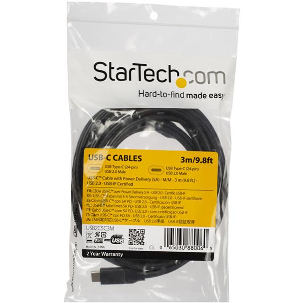 Startech.Com Usb-C To Usb-C Cable W/ 5A Pd - M/M - 3 M (10 Ft.) - Usb 2.0 - Usb-If Certified Usb2C5C3M