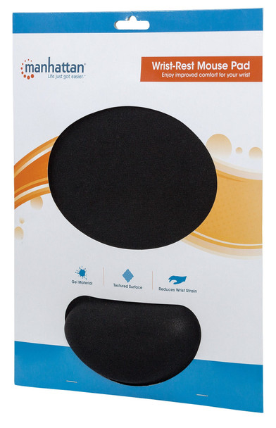 Manhattan Wrist Gel Support Pad And Mouse Mat, Black, 241 × 203 × 40 Mm, Non Slip Base, Lifetime Warranty, Card Retail Packaging 434362