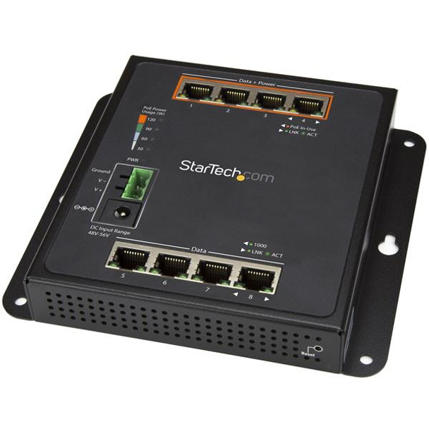 StarTech.com 8-Port (4 PoE+) Gigabit Ethernet Switch - Managed - Wall Mount with Front Access IES81GPOEW