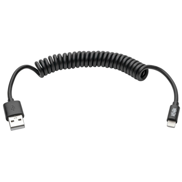 Tripp Lite USB Sync / Charge Coiled Cable with Lightning Connector iPhone iPad (M/M), Black, 1.22 m (4-ft.) M100-004COIL-BK