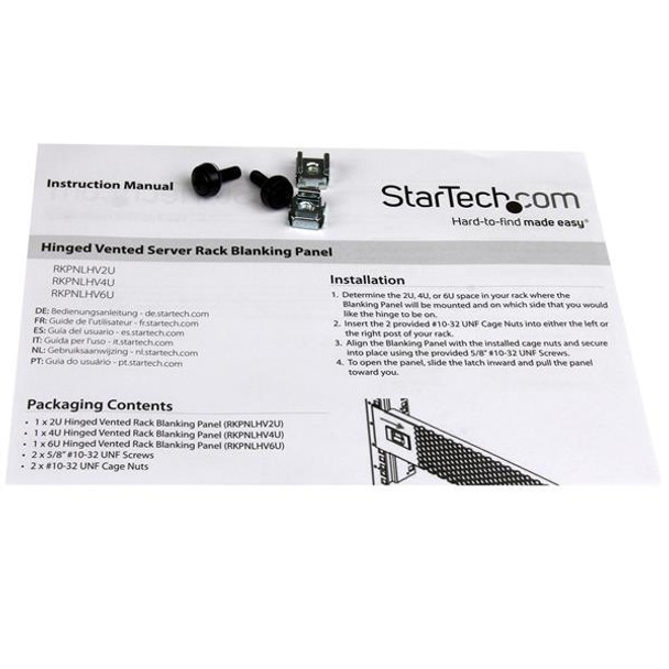 StarTech.com Vented Blank Panel with Hinge for Server Racks - 4U RKPNLHV4U