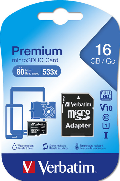 Verbatim Premium memory card 16 GB MicroSDHC Class 10 44082