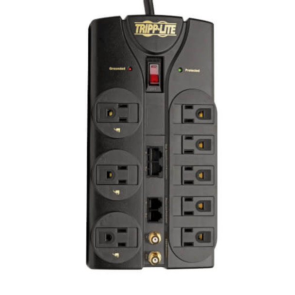 Tripp Lite Protect It! 8-Outlet Surge Protector, 10-ft. Cord, 3240 Joules, Modem/Coax/Ethernet Protection, RJ45 TLP810NET