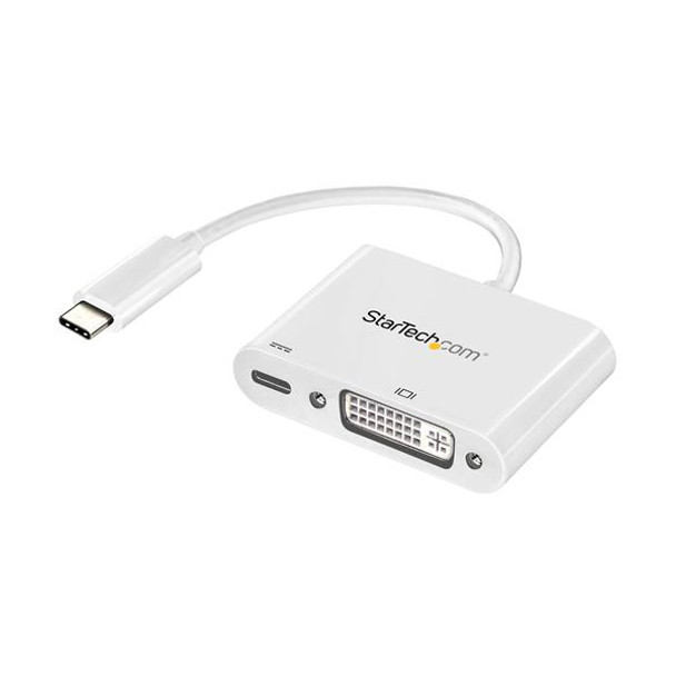 StarTech.com USB C to DVI Adapter with Power Delivery - 1080p USB Type-C to DVI-D Single Link Video Display Converter w/ Charging - 60W PD Pass-Through - Thunderbolt 3 Compatible - White CDP2DVIUCPW