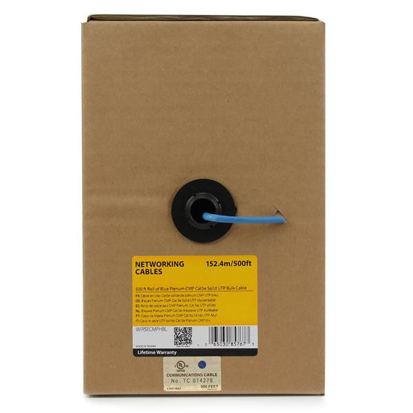 StarTech.com Bulk Cat 5e Ethernet Cable - 1000 ft. - Solid - Plenum CMP - Blue WIR5ECMPBL