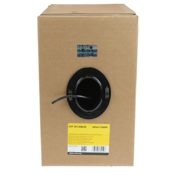 StarTech.com Bulk Cat 5e Ethernet Cable - 1000 ft. - Solid - CMR-Rated - Black WIR5ECMRBK